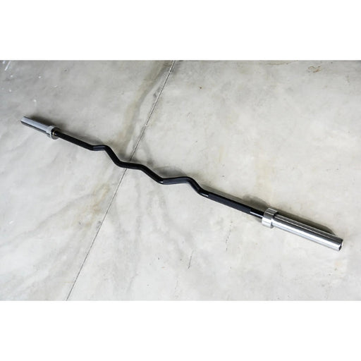 Bare Steel Rackable Curl Bar Top View on Concrete