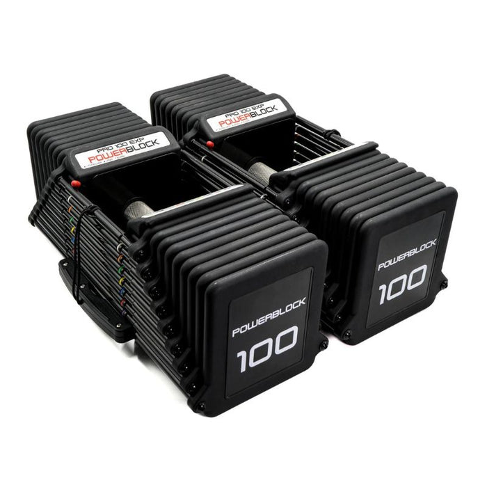 PowerBlock Pro 100 EXP 100lb Adjustable Dumbbells with Knurled Stainless Steel Handles