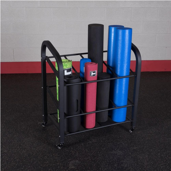Body-Solid ProClub GYR500 Rolling Storage Cart 3D View With Mats