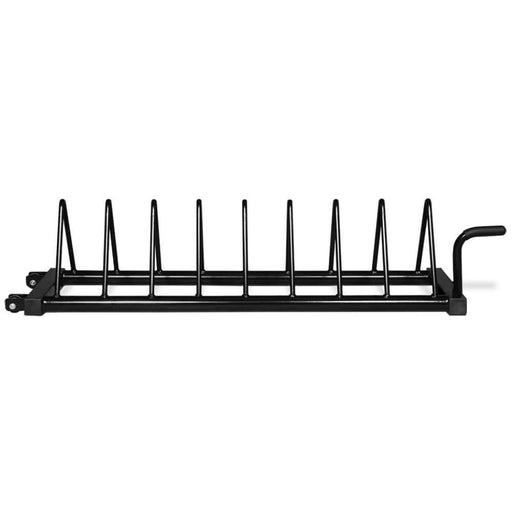 Intek Strength Horizontal Bumper Plate Rack Holds Eight Pairs Front View