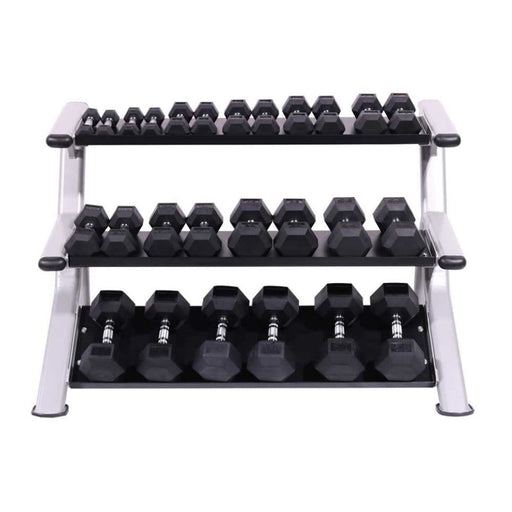 Intek Strength Three Tier Tray-Style Dumbbell Rack Loaded