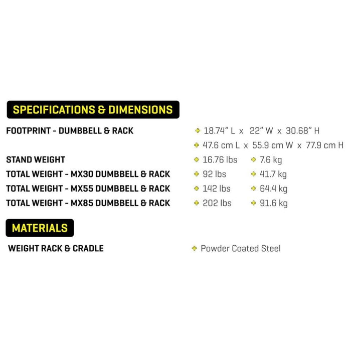MX Select Dumbbell System Weight Stand Tech Specs