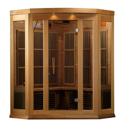 Maxxus MX-K356-01-ZF 3 Person Corner Near Zero EMF FAR Infrared Sauna Red Cedar Front View