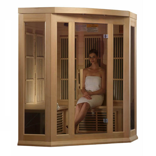 Maxxus MX-K356-01 Low EMF FAR Infrared Carbon Canadian Hemlock Sauna Facing Right With Model Inside