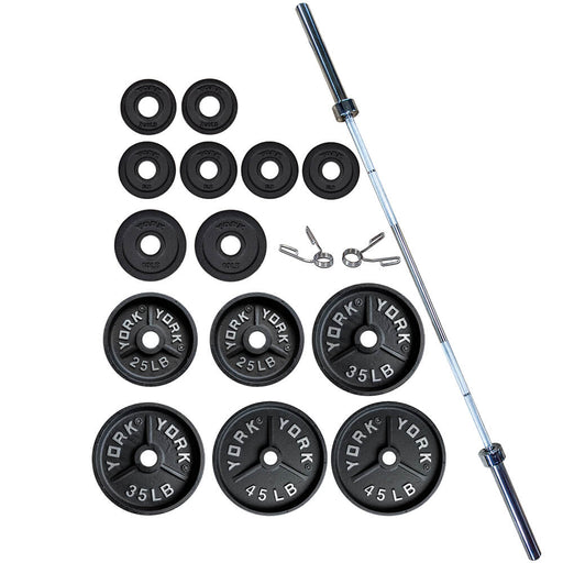 York Barbell 300lb Deep Dish Cast Iron Olympic Set Top View