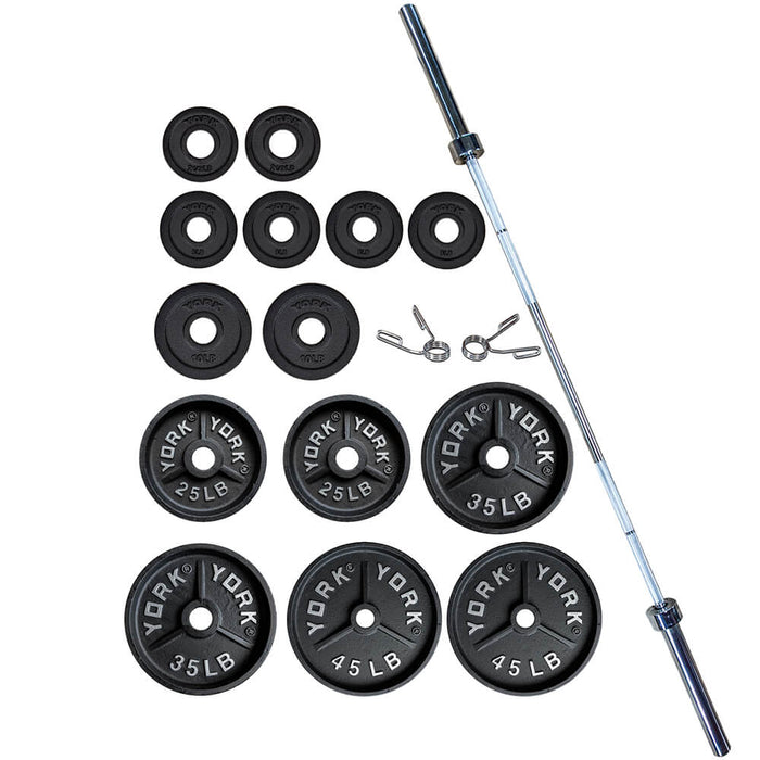 York Barbell 300lb Deep Dish Cast Iron Olympic Set Top View