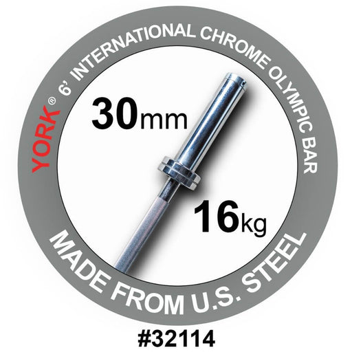 York Barbell 32114 6' International Chrome Olympic Bar