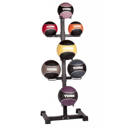 York Barbell 65103 7-Ball Vertical Medicine Ball Storage Rack With Balls