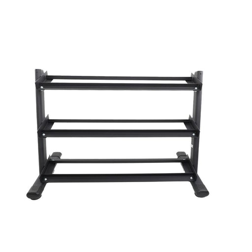 TKO 5-50lb Dumbbell Set with 3 Tier Rail Rack empty front view