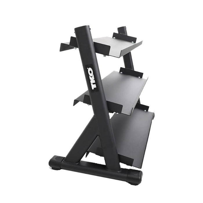 TKO 5-50lb Dumbbell Set with 3 Tier Tray Rack empty front side view