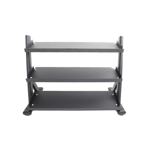 TKO 5-50lb Dumbbell Set with 3 Tier Tray Rack empty front view