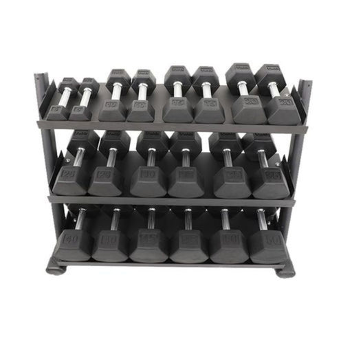 TKO 5-50lb Dumbbell Set with 3 Tier Tray Rack