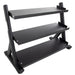 TKO Strength 6235-B 3 Tier Shelf Dumbbell Rack - Black Frame Angled View from Front