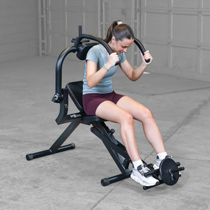 Best Fitness Upper and Lower Ab Bench BFAB20 - equipment in use demonstration side angle