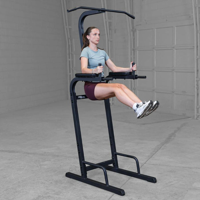 Best Fitness Vertical Knee Raise Dip Pull Up Station BFVK10 - leg lifts angled view