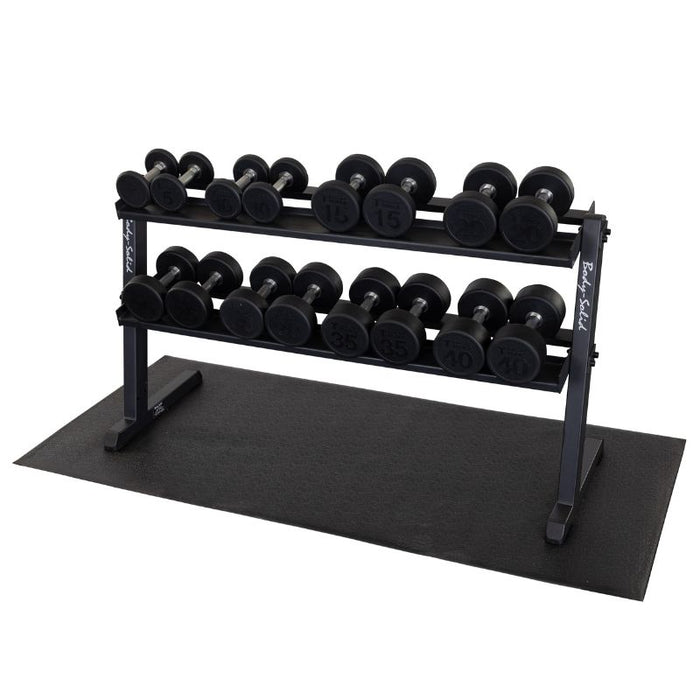 Body-Solid Pro Dumbbell Rack GDR60B with round dumbbells