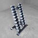 Body-Solid SRD300 Vertical Dumbbell Rack with Cast Iron Dumbbells Angled View