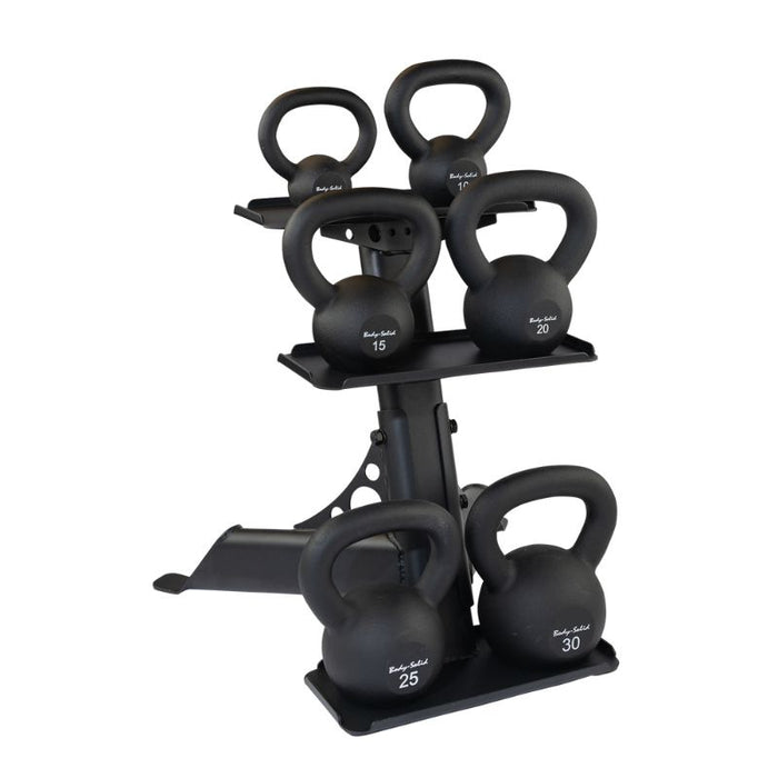 Body-Solid Compact Kettlebell Rack GDKR50 with cast iron kettlebells