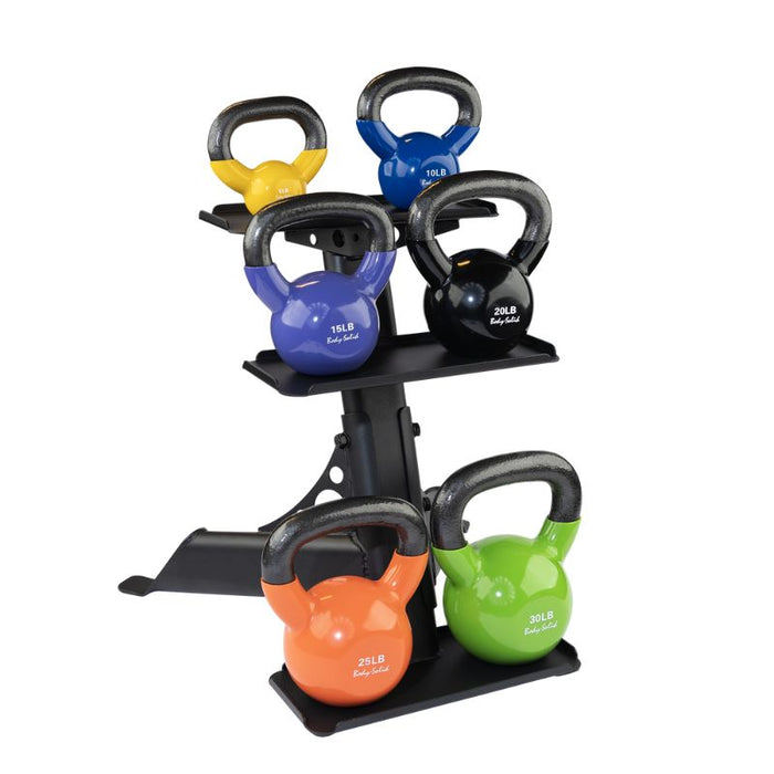 Body-Solid Compact Kettlebell Rack GDKR50 with colored kettlebells