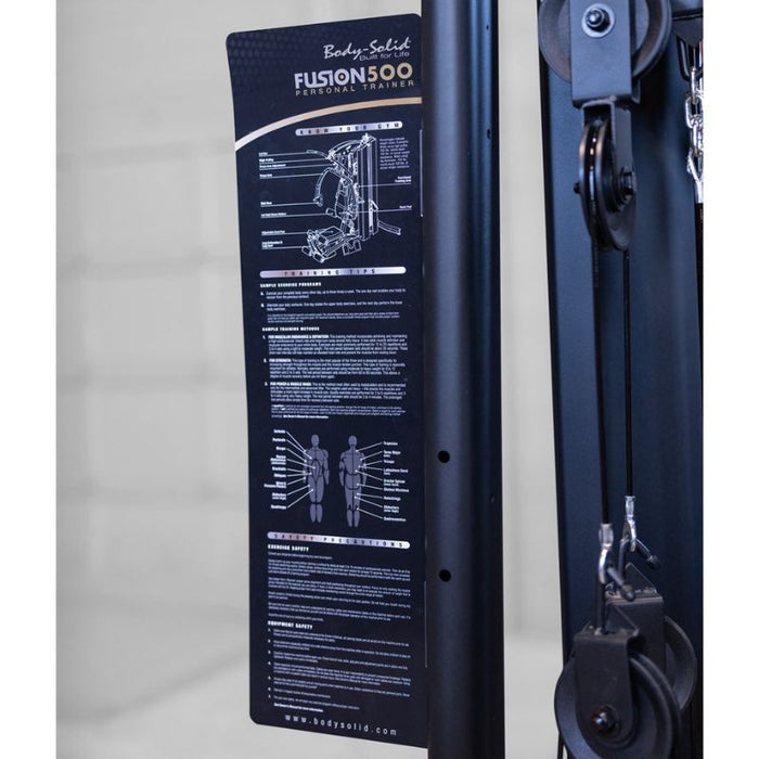 Body-Solid F500/F500B Fusion 500 Modular Single Stack Gym training guide panel