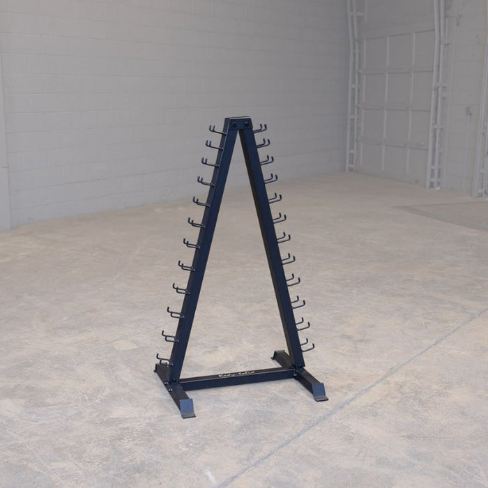 Body-Solid GDR24B Vertical Dumbbell Rack with Black Frame in Warehouse with Faded Background