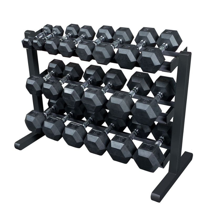 Body-Solid Rubber Hex Dumbbell 5-50lb Package