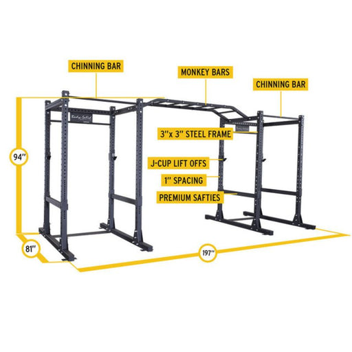 Body-Solid Pro Clubline Double Power Racks with Monkey Bars and Safety Straps SPR1000SSDB Specs