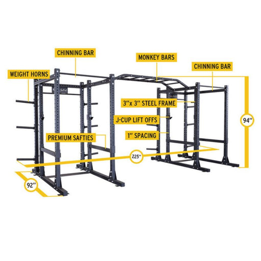 Body-Solid Pro Clubline Double Power Racks with Rear Extensions and Monkey Bars with Safety Straps SPR1000SSDBBack Specs