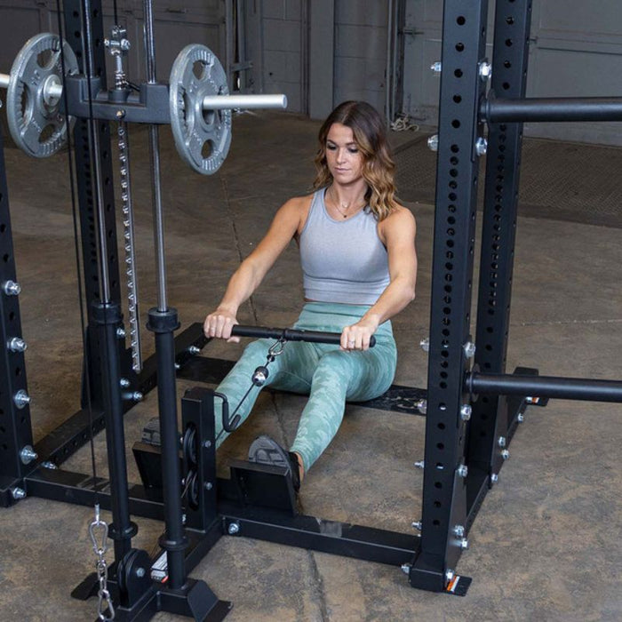 Body-Solid Pro Clubline Half Rack Lat Attachment SPRHLA Seated Row Female