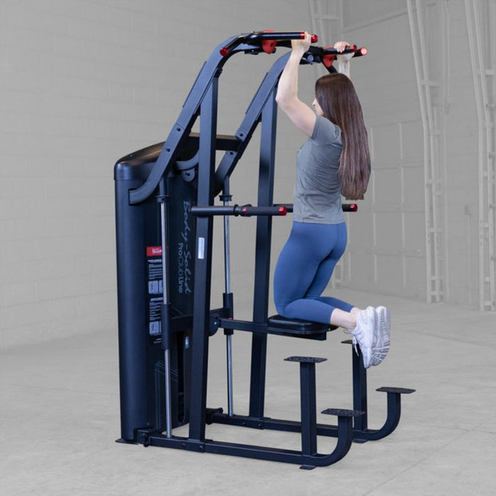 Body-Solid Pro Clubline Series II Assisted Chin Dip S2ACDX demo woman chinup back