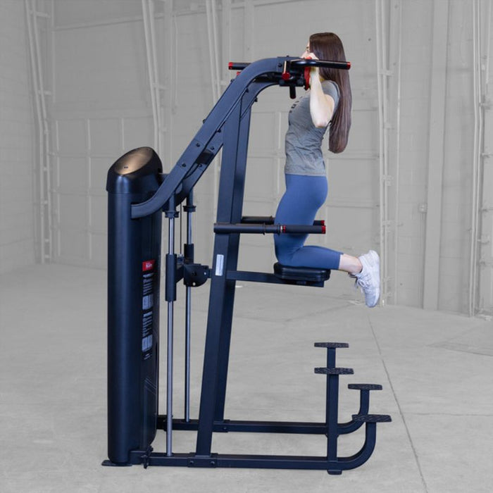 Body-Solid Pro Clubline Series II Assisted Chin Dip S2ACDX demo woman chinup side