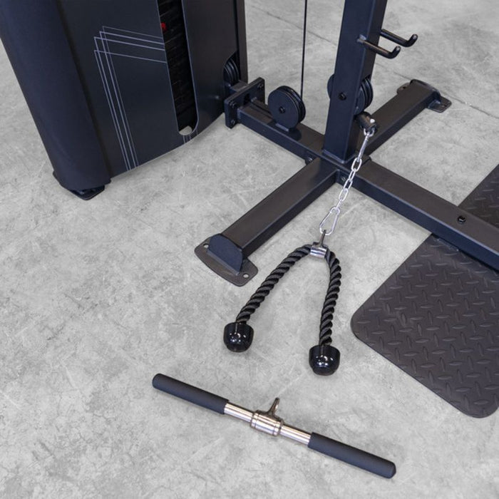 Body-Solid Pro Clubline Series 2 Bicep and Tricep Machine S2BTPX attachments on floor