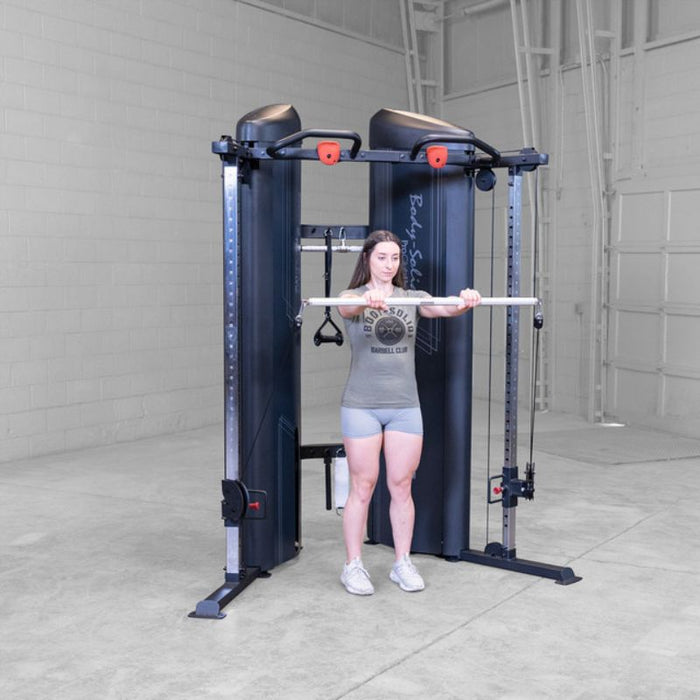 Body-Solid Pro Clubline Series 2 Functional Trainer S2FTX demo woman bar front raise