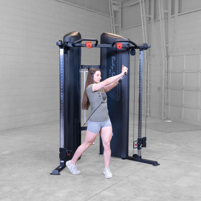 Body-Solid Pro Clubline Series 2 Functional Trainer S2FTX demo woman cross body press