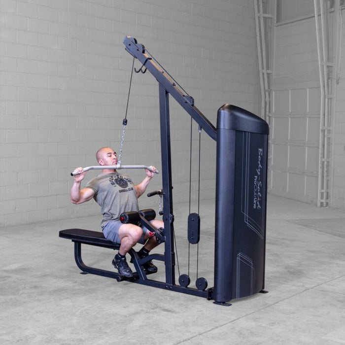 Body-Solid Pro Clubline Series II Lat Pull Seated Row S2LATX demo man lat pulldown