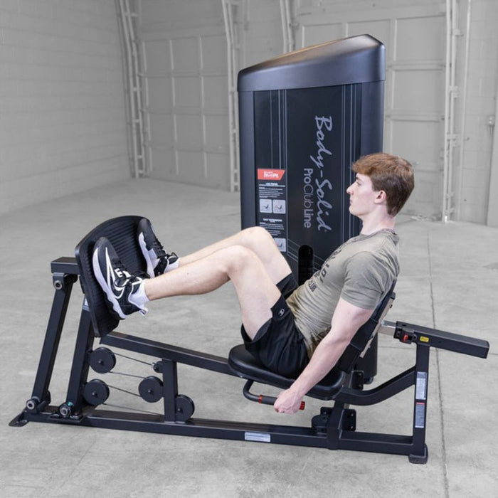 Body-Solid Pro Clubline Series 2 Leg Press & Calf Raise S2LPC demo man leg press half extension