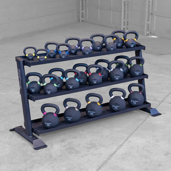 Body-Solid Pro Clubline 3-tier Kettlebell Rack SRK200 commercial kettlebell rack with set