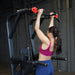 Body-Solid Pro Clubline Vertical Knee Raise SVKR1000B demo woman pullup