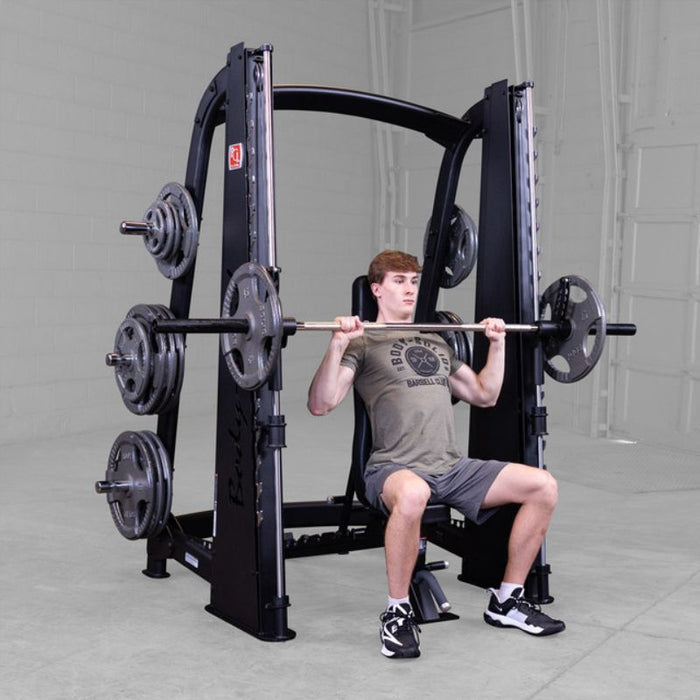 Body-Solid ProClub Counter Balanced Smith Machine SCB1000B demo man shoulder press