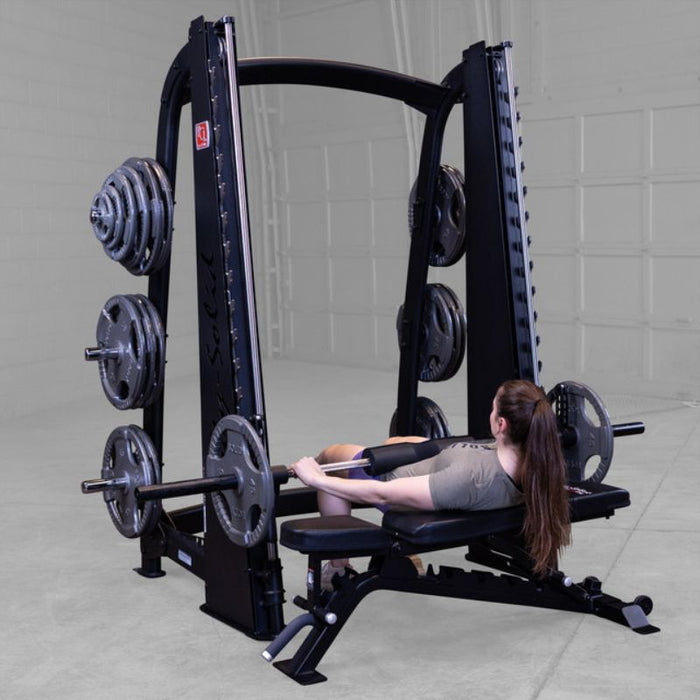 Body-Solid ProClub Counter Balanced Smith Machine SCB1000B demo woman hip thrust