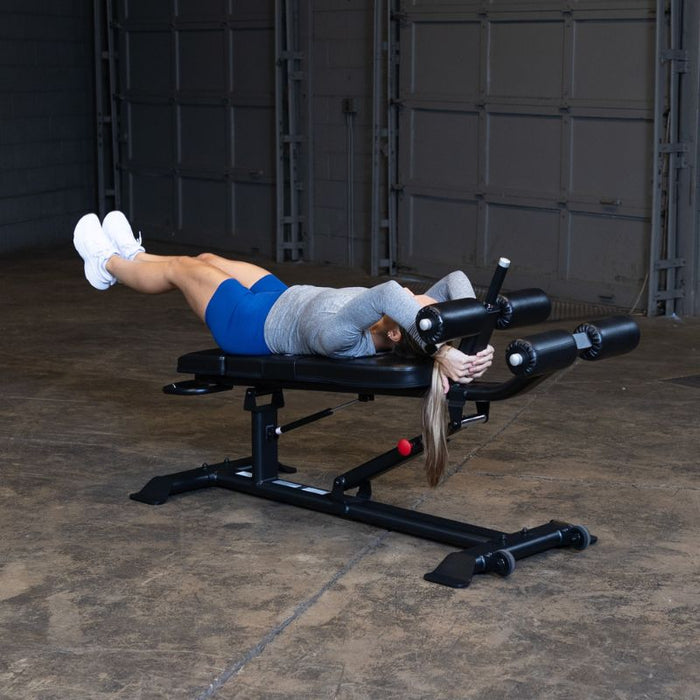 Body-Solid SAB500B Pro Clubline Commercial Ab Bench - Model Doing Leg Lifts