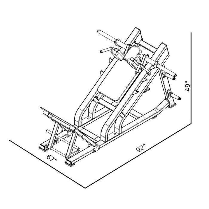 BodyKore Adjustable Hack Squat FL1811 dimensions diagram