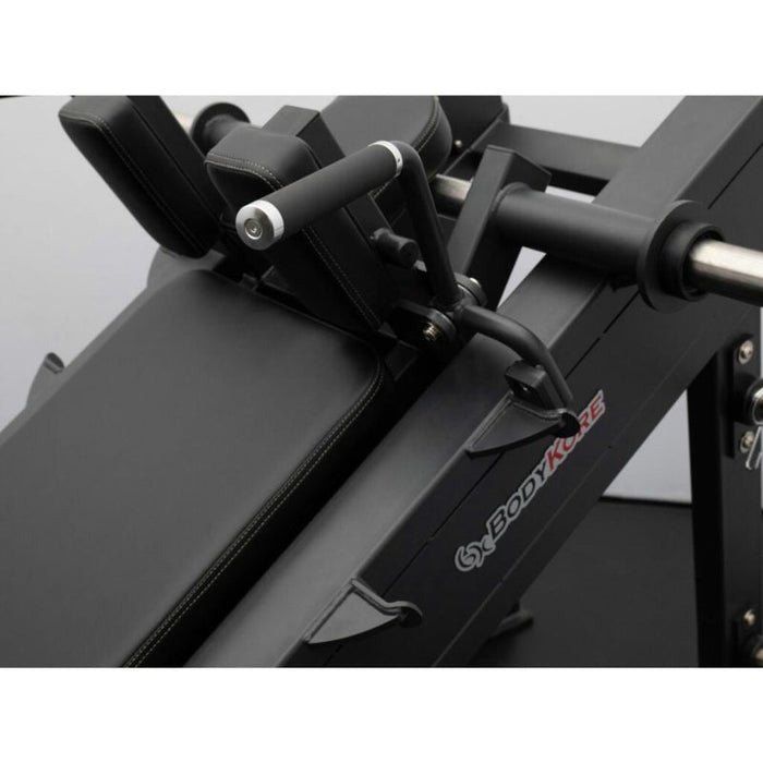 BodyKore Adjustable Hack Squat FL1811 handle and safety stop detail