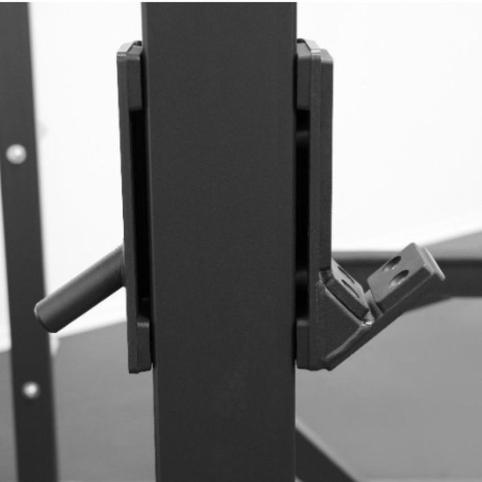 BodyKore Foundation Military Press Full Rack G702 j-hook bracket closeup
