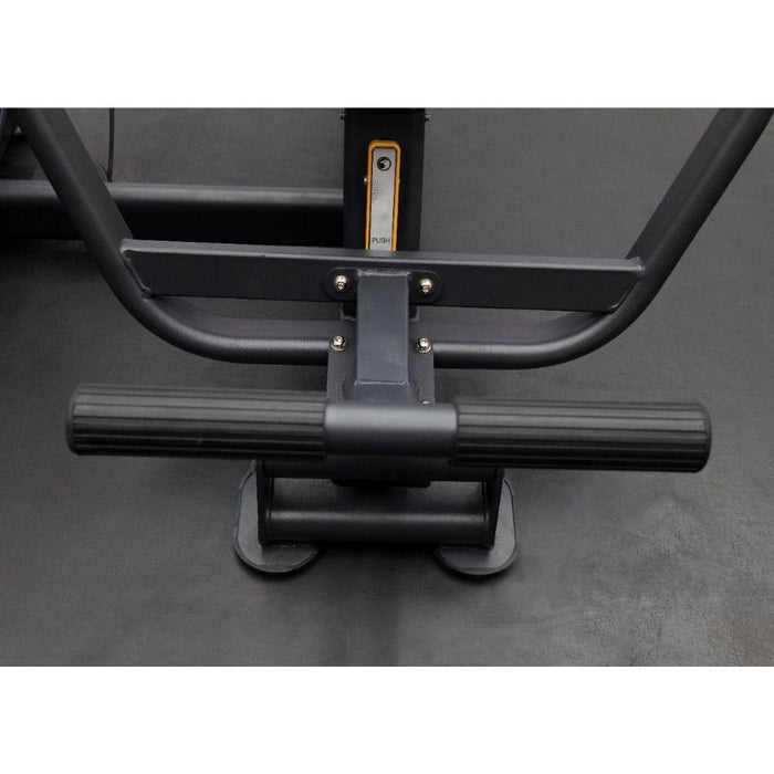 BodyKore GR601 Isolation Seated Chest Press Front Stabilizer Foot Bar Closeup