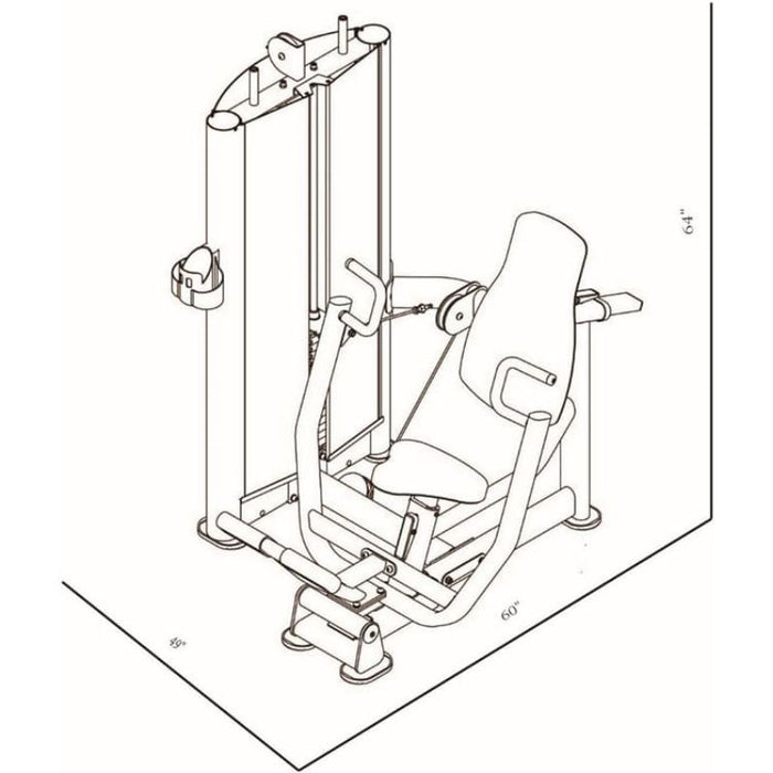 BodyKore GR601 Isolation Seated Chest Press Machine Dimensions Diagram