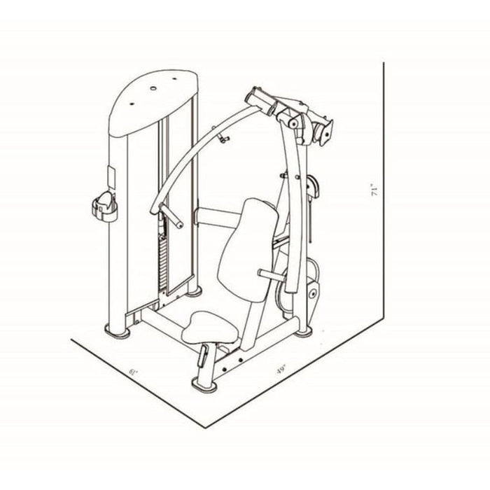 BodyKore Isolation Dual Axis Chest Press GR621 dimensions diagram