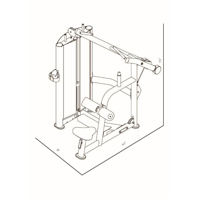 BodyKore Isolation Lat Pull Down GR602 Dimensions Diagram