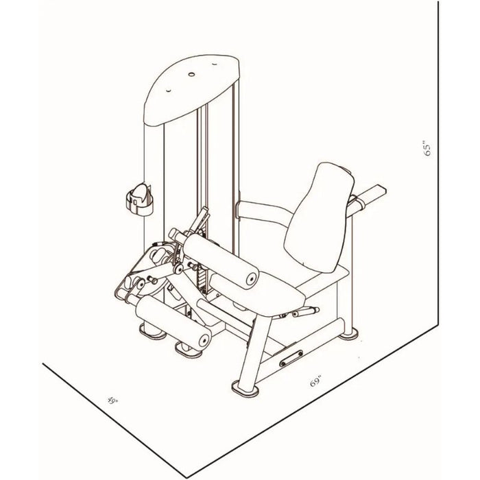 BodyKore Isolation Seated Leg Curl GR607 Dimensions Diagram
