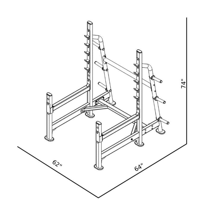 BodyKore Signature Open Squat Rack G255 dimensions diagram